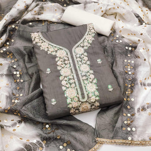 grey-floral-sequins-embroidered-art-silk-dress-material-7
