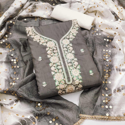 grey-floral-sequins-embroidered-art-silk-dress-material-7