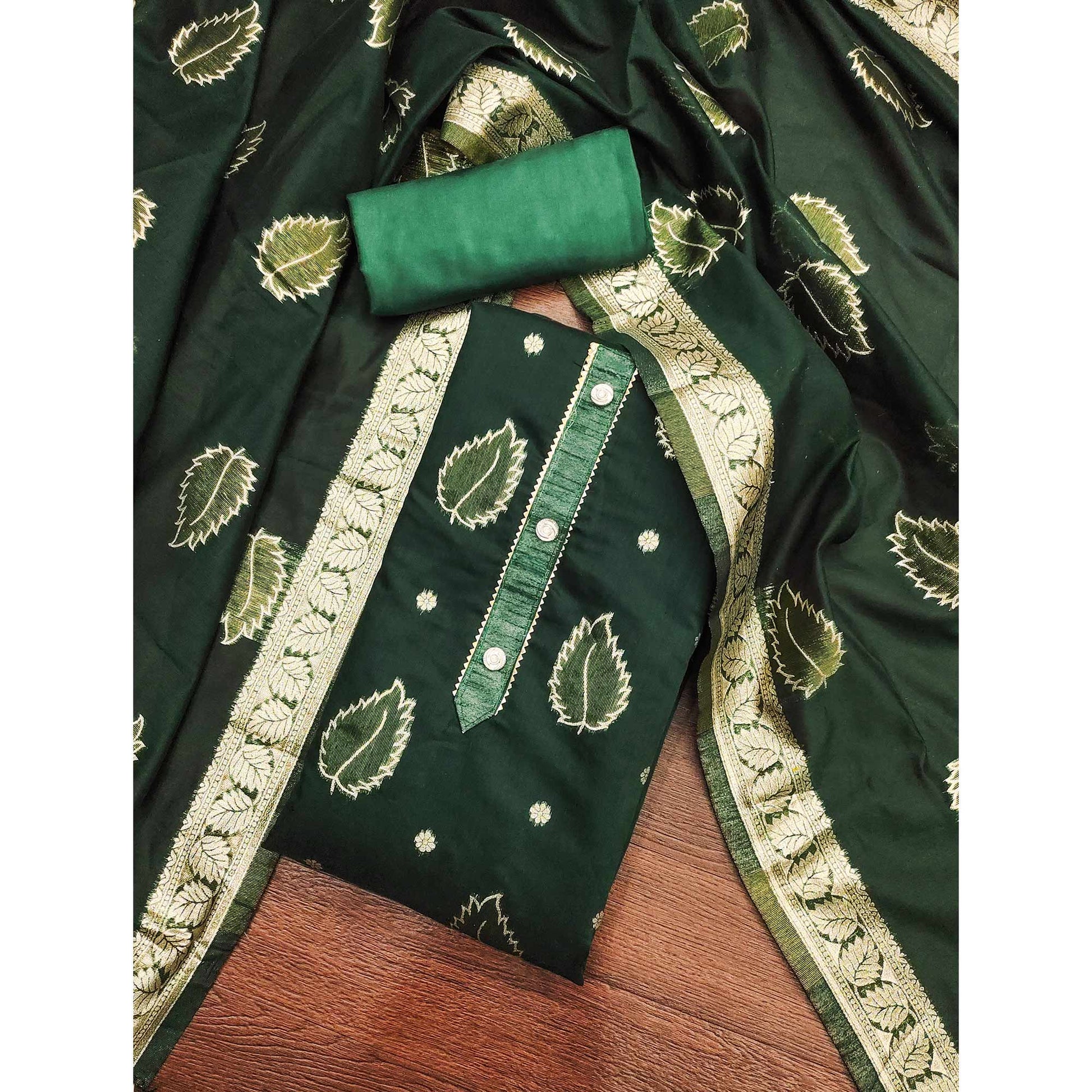 green-floral-woven-shimmer-jacquard-dress-material