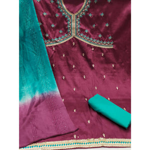 Maroon Floral Embroidered Zoya Silk Dress Material