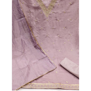 Light Purple Floral Embroidered Art Silk Dress Material