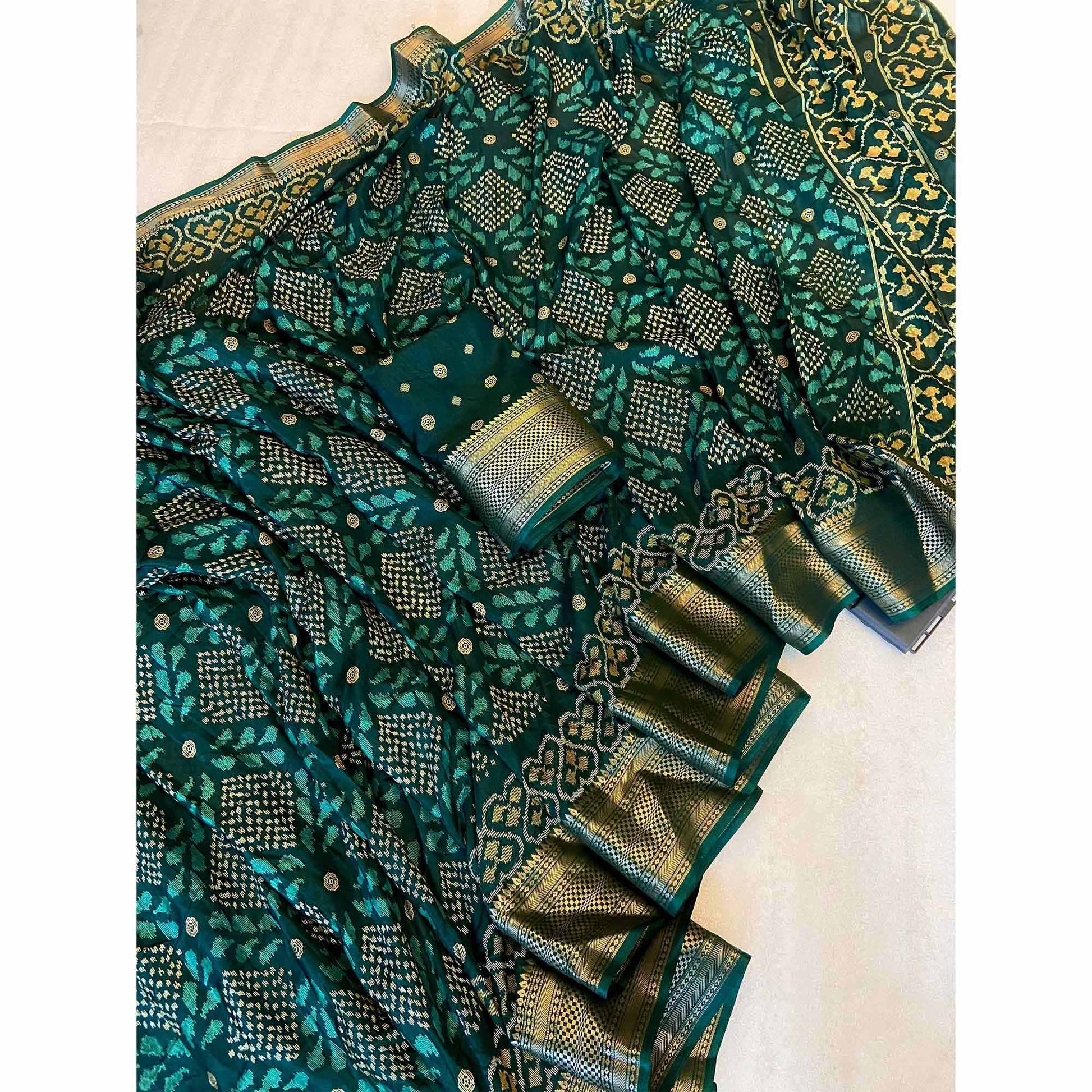 green-ikkat-printed-cotton-silk-saree