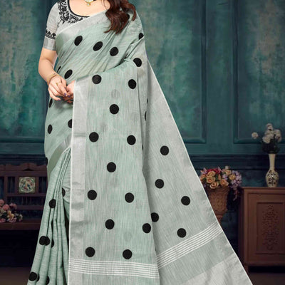 green-embroidered-linen-cotton-saree-with-zari-border