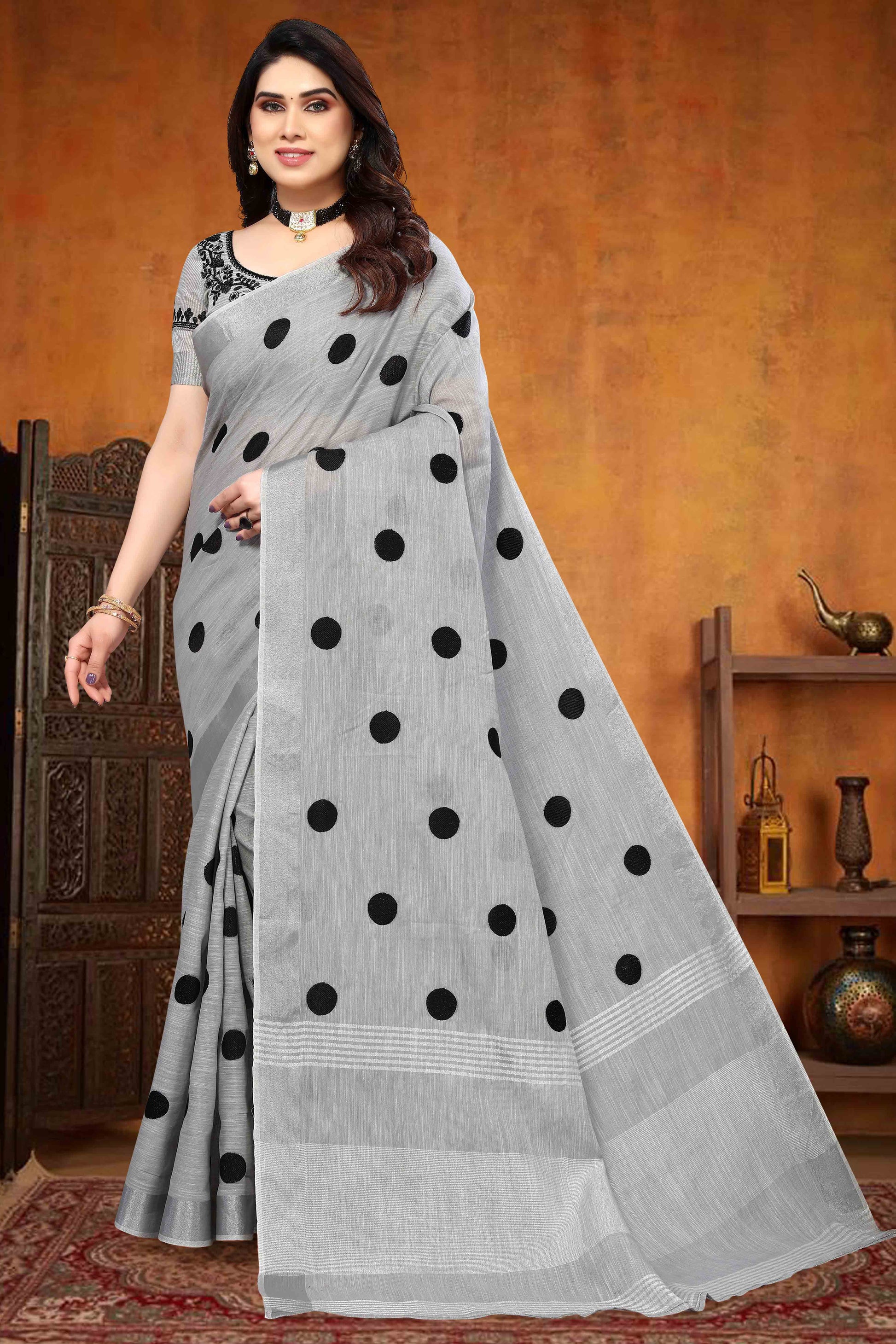 grey-embroidered-linen-cotton-saree-with-zari-border