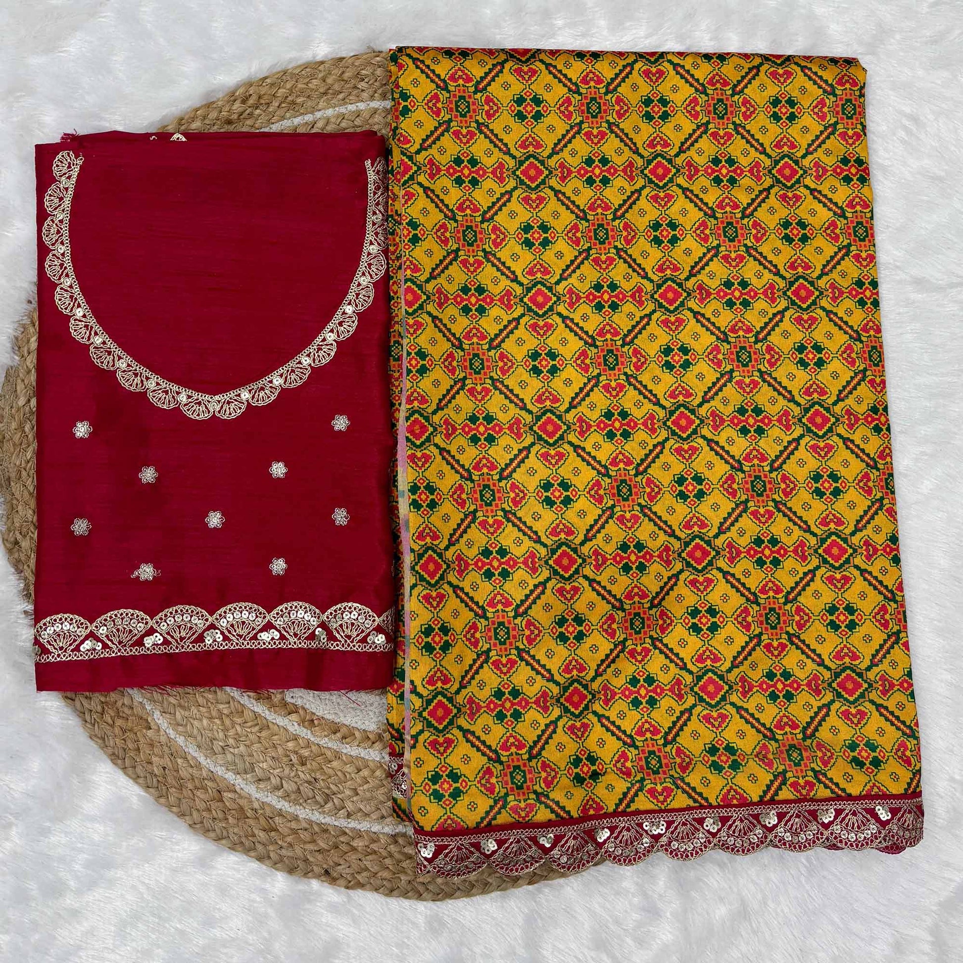 Mustard Printed Patola Tussar Silk Saree