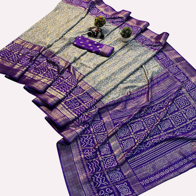grey-purple-woven-with-bandhani-printed-dola-silk-saree