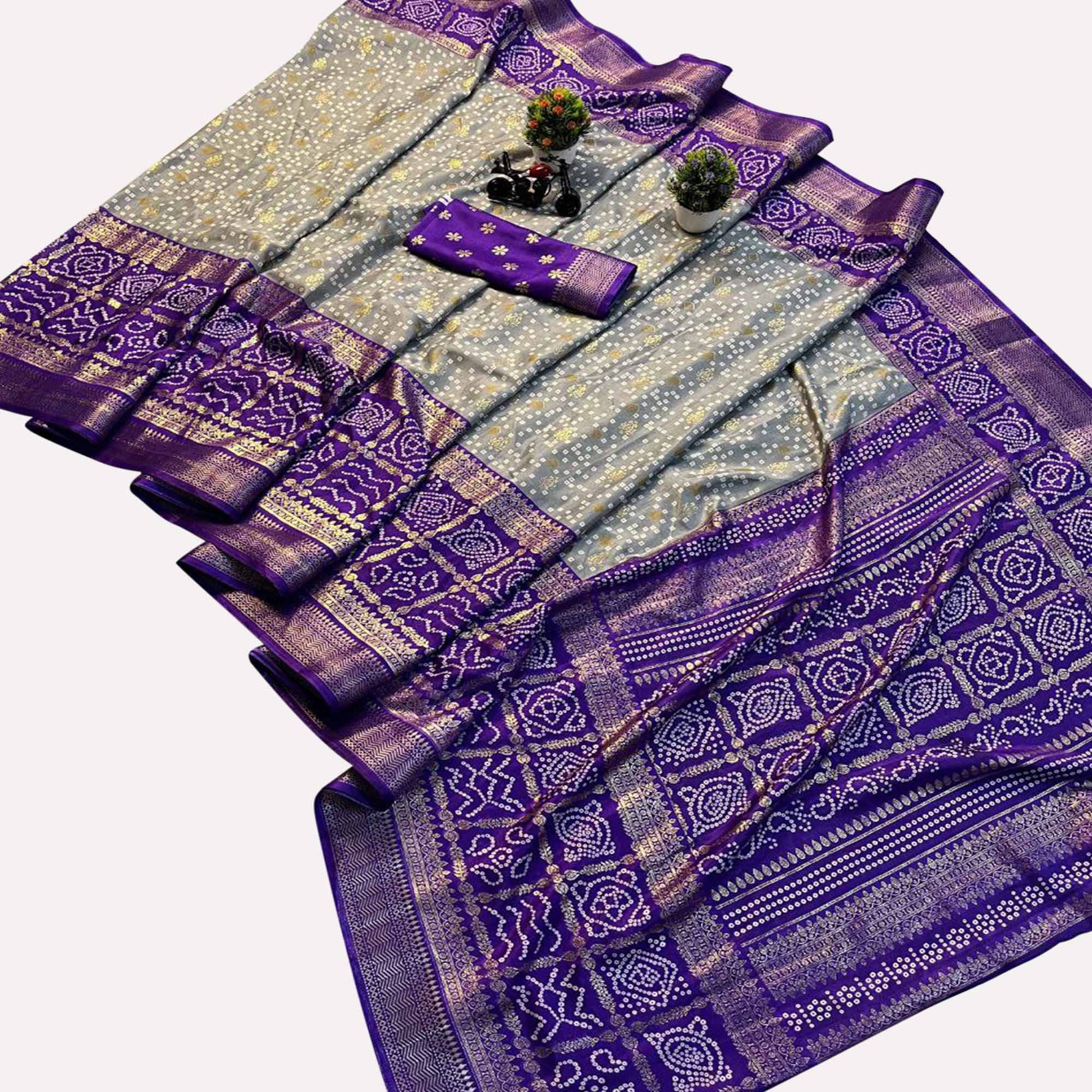 grey-purple-woven-with-bandhani-printed-dola-silk-saree