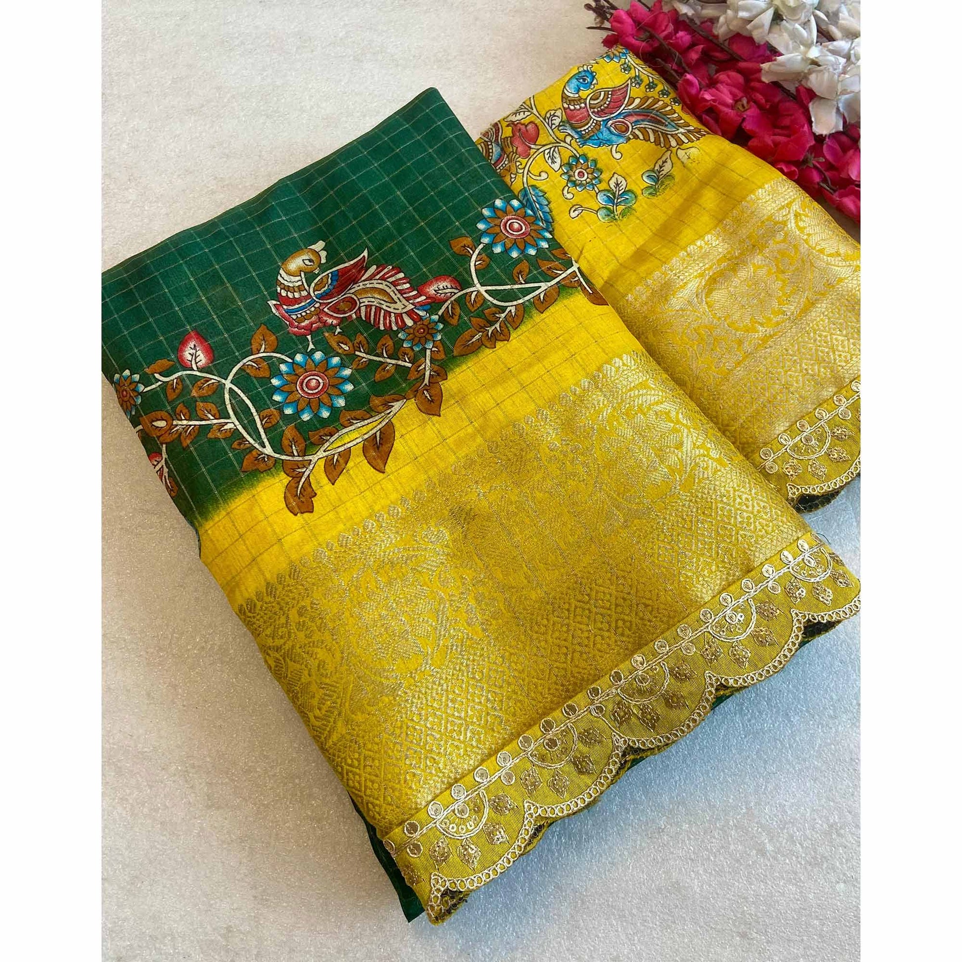green-floral-printed-dola-silk-saree-with-sequins-border-8