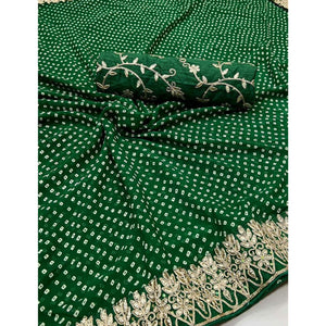 green-bandhani-printed-with-embroidered-border-georgette-saree