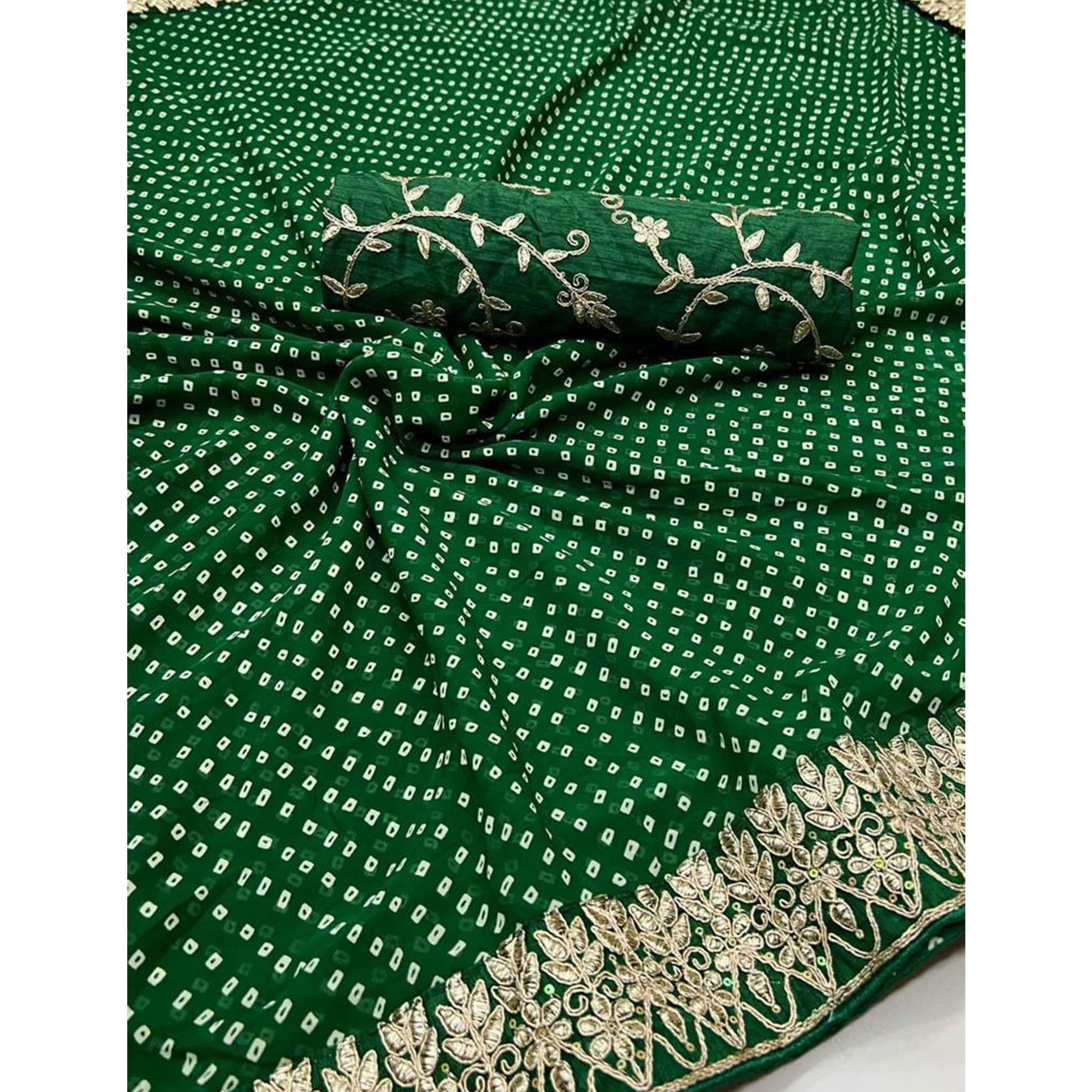 green-bandhani-printed-with-embroidered-border-georgette-saree