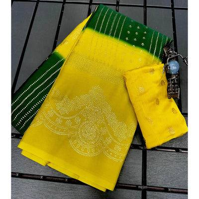 green-yellow-foil-printed-chiffon-saree