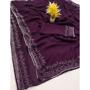 Purple Swarovski Work Embroidered Georgette Saree