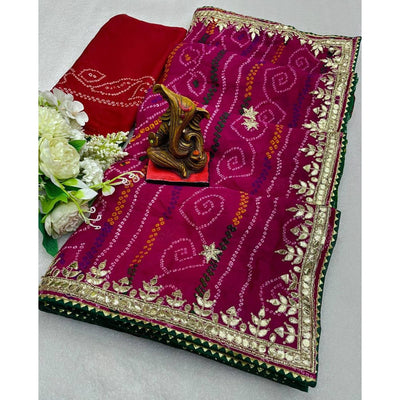 Multicolor Bandhani Printed Georgette Saree With Tassels
