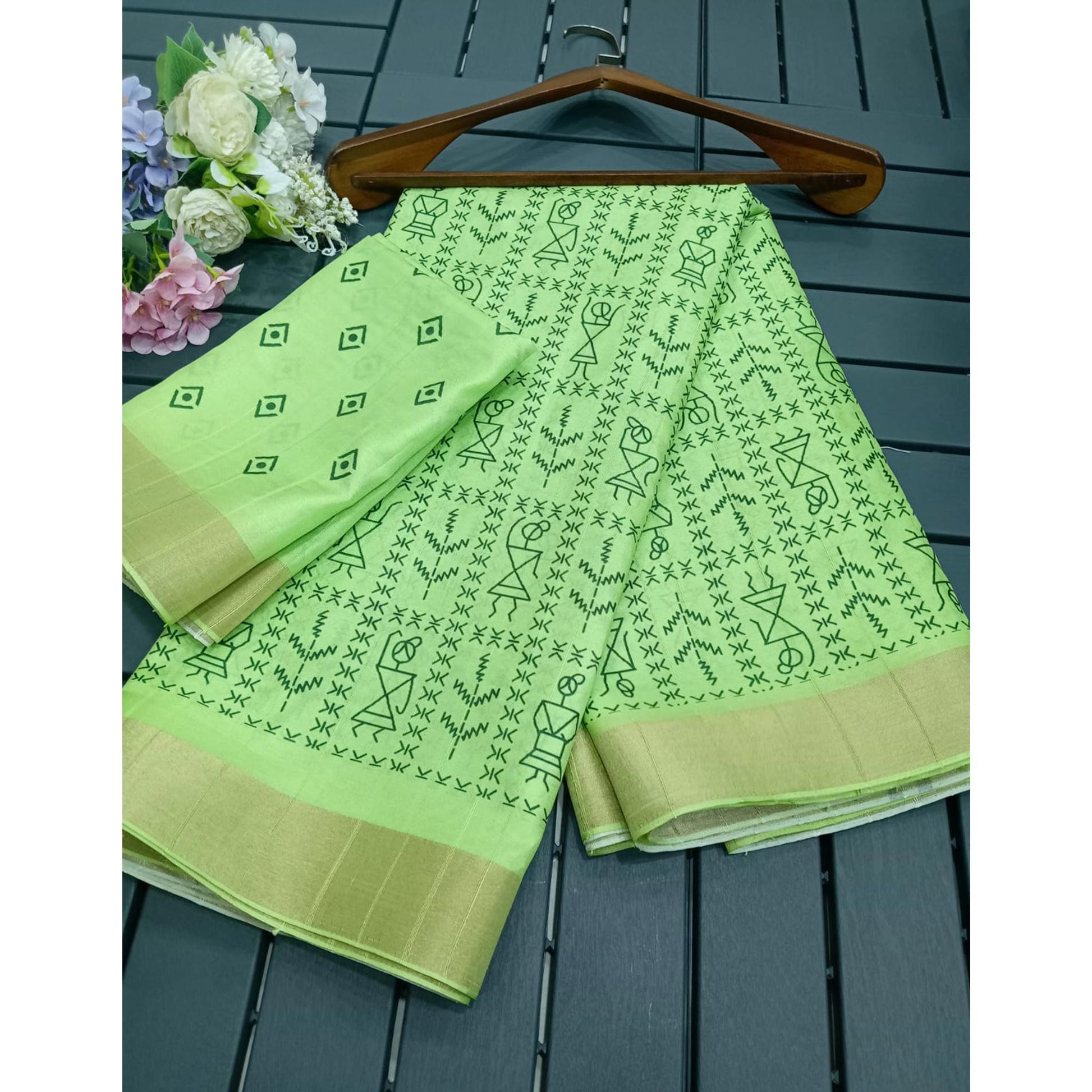 green-digital-printed-dola-silk-saree-with-jacquard-zari-board