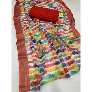 Multicolor Leheriya Printed Woven Linen Saree