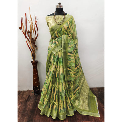 green-abstract-digital-printed-linen-saree-with-zari-border-1