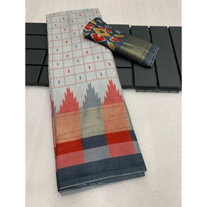 Grey Patola Printed Dola Silk Saree