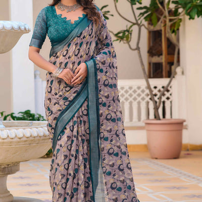 grey-floral-printed-linen-saree-3