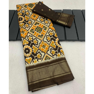 Brown Patola Printed Dola Silk Saree