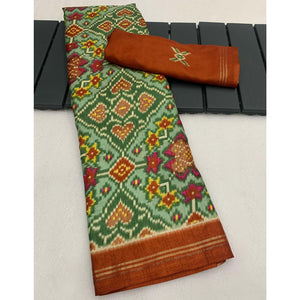 Dusty Green Patola Printed Dola Silk Saree