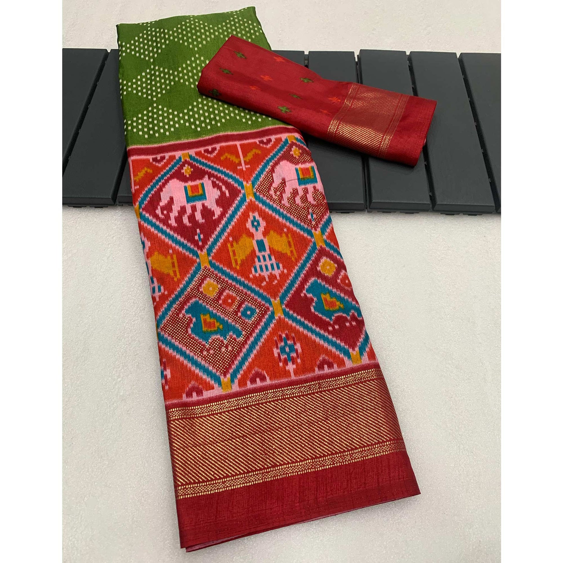green-red-patola-printed-dola-silk-saree
