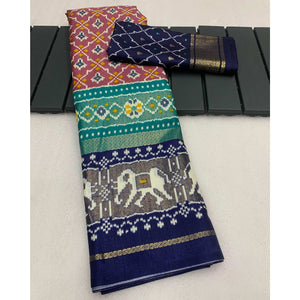 Mauve & Blue Patola Printed Dola Silk Saree