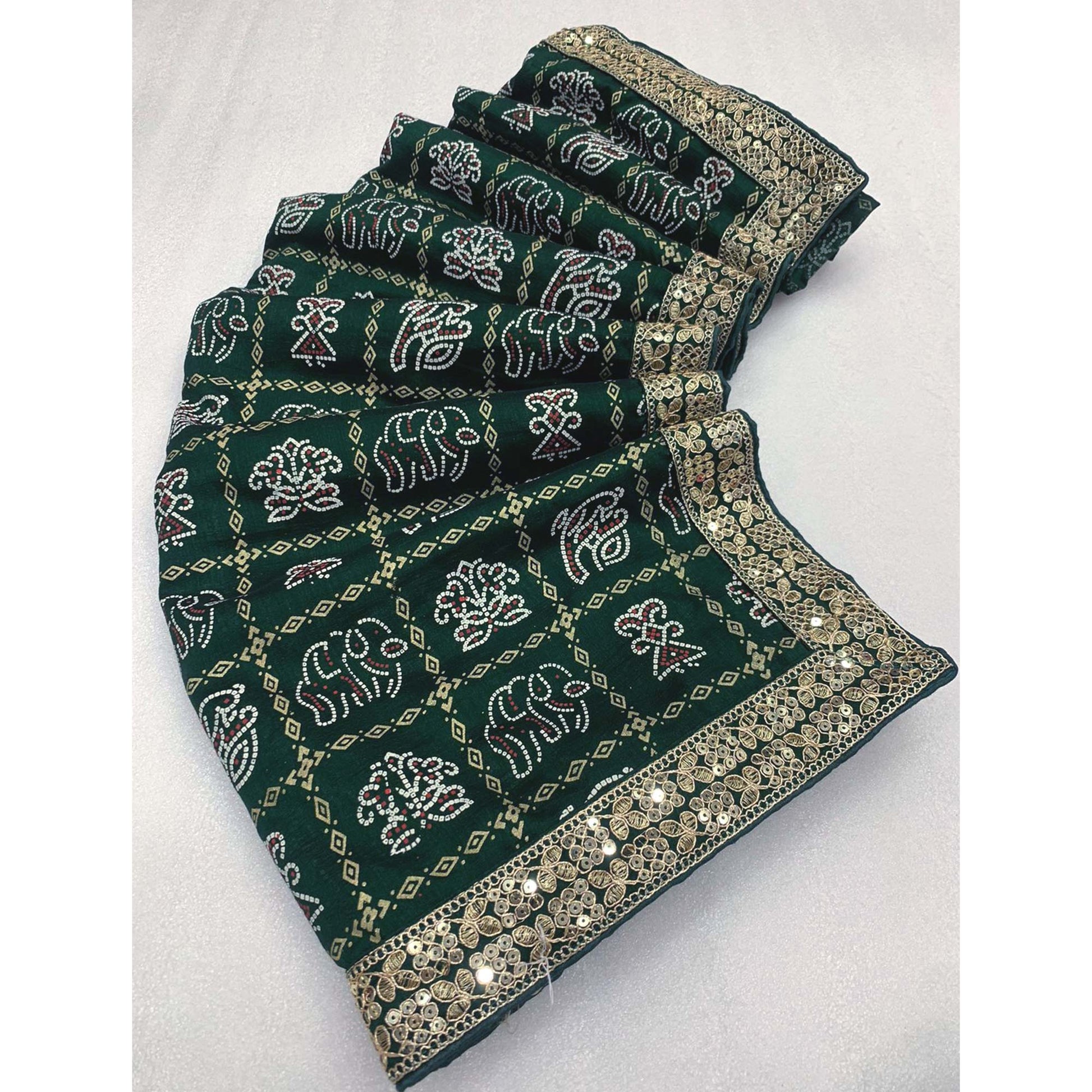 green-bandhani-printed-vichitra-silk-saree-1