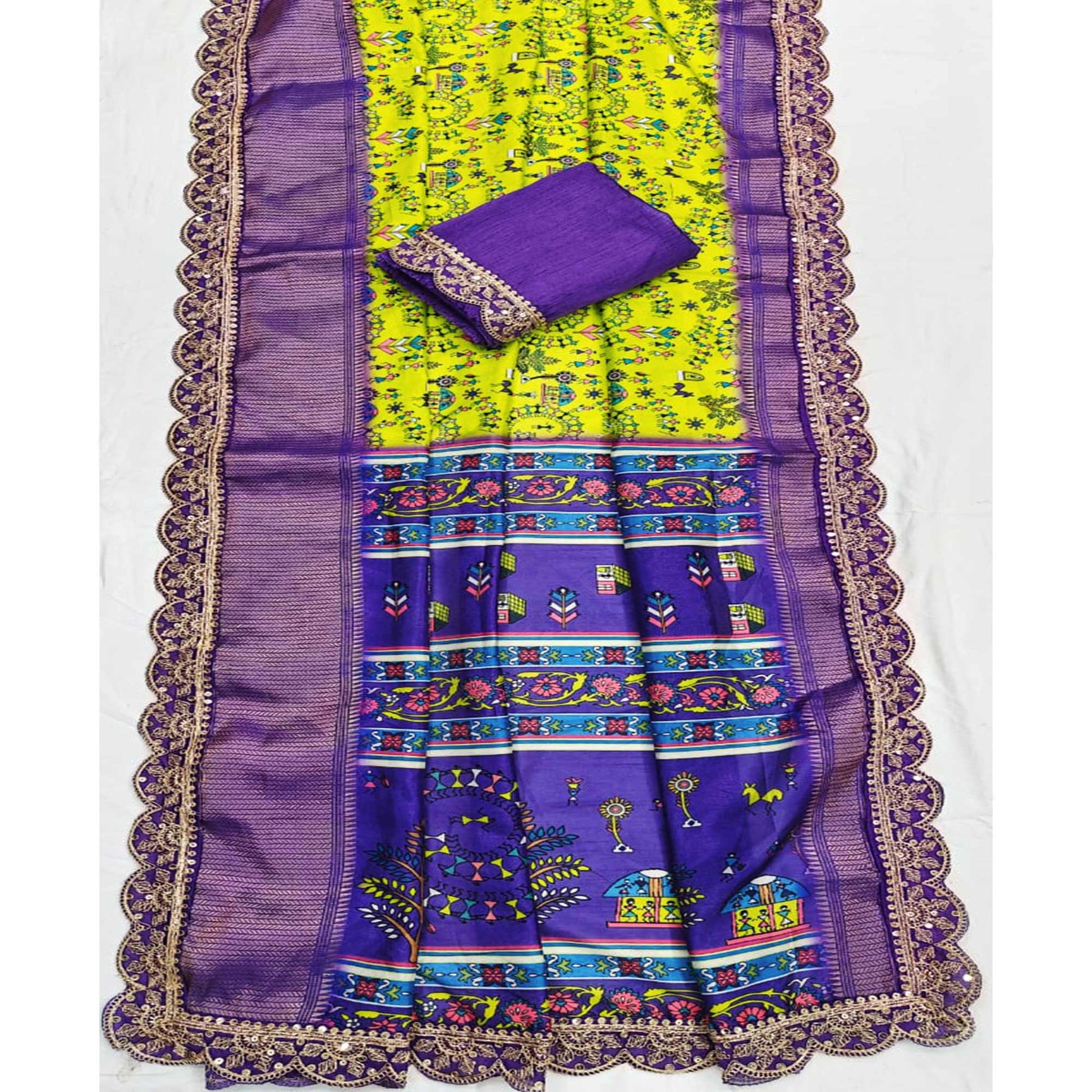 green-warli-printed-dola-silk-saree-with-zari-border-1