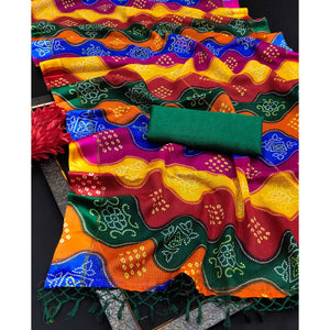 Multicolor Bandhani Printed Georgette Saree With Tassels