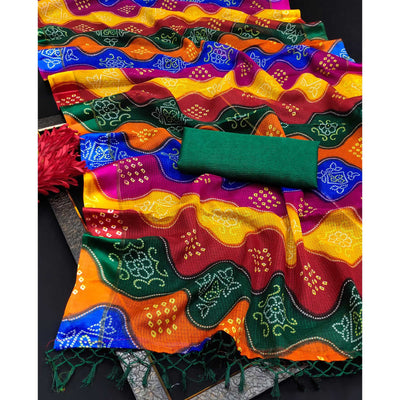 Multicolor Bandhani Printed Georgette Saree With Tassels