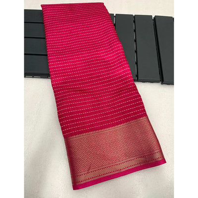 Magenta Printed Dola Silk Saree With Jacquard Border
