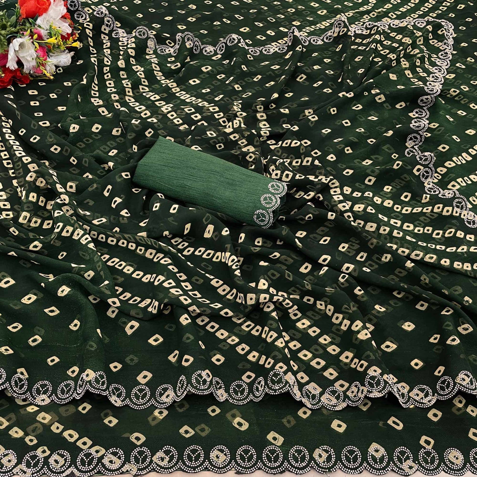 green-bandhani-printed-georgette-saree-with-stone-work-border
