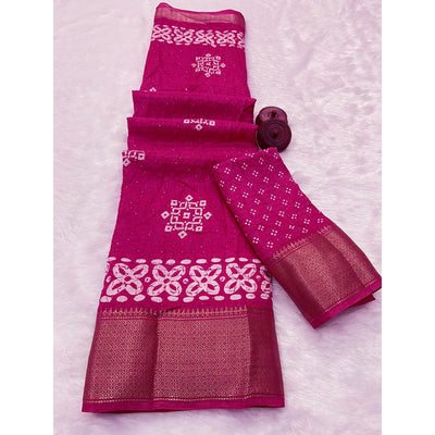 Magenta Printed With Sequins Work Dola Silk Saree