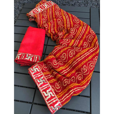 Maroon Bandhani Printed Georgette Saree