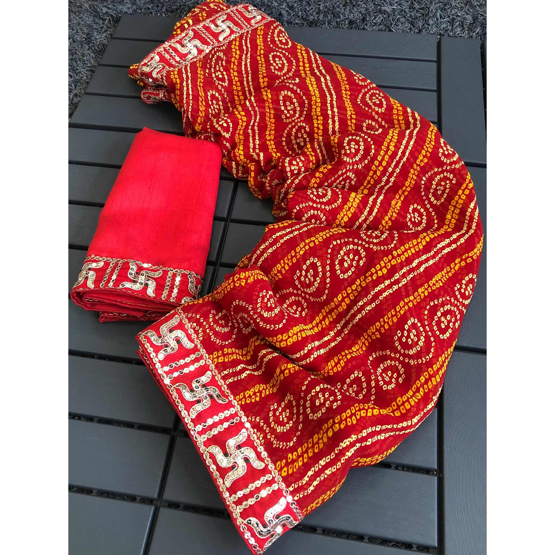 Maroon Bandhani Printed Georgette Saree