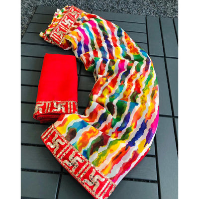 Multicolor Leheriya Printed Georgette Saree