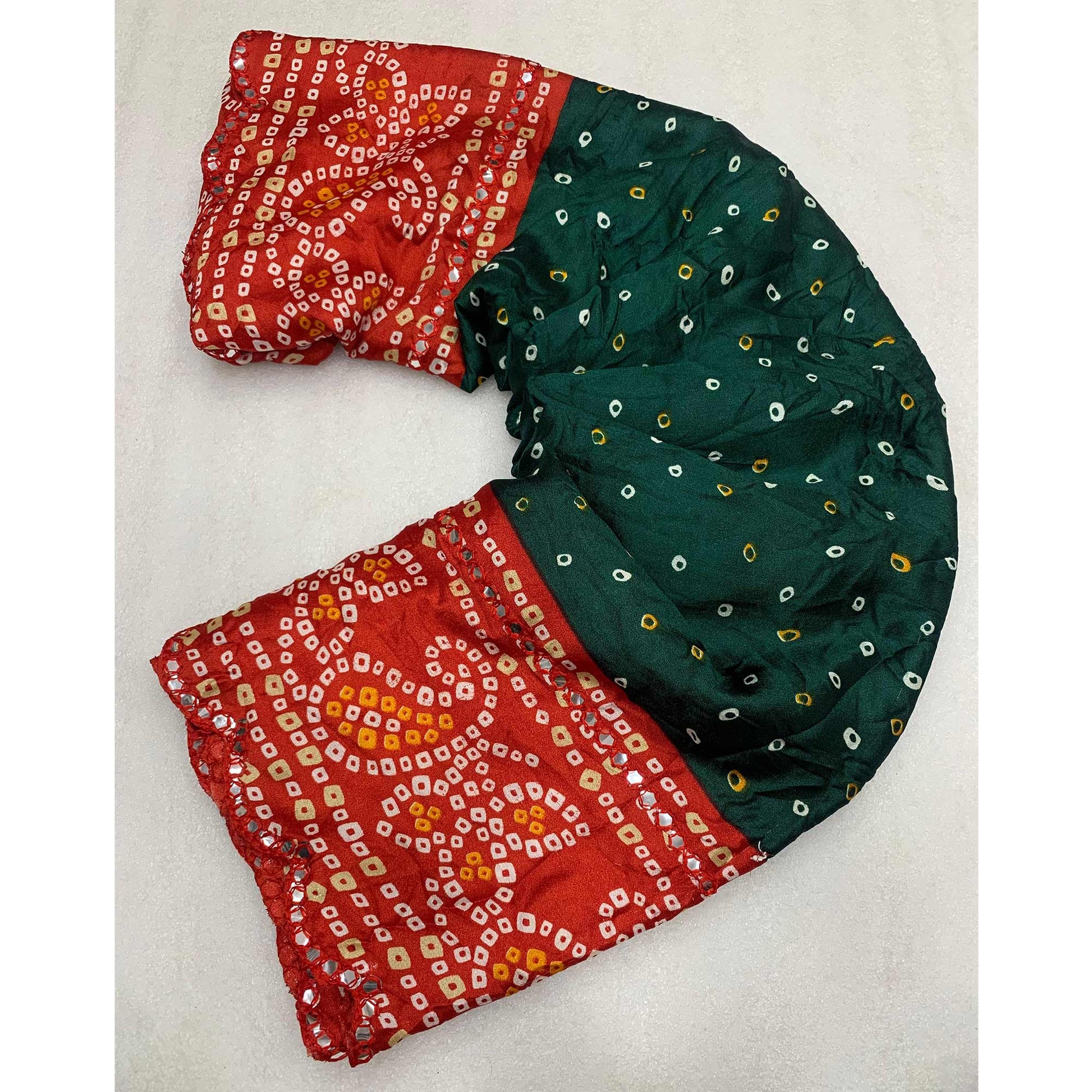 green-red-bandhani-printed-chiffon-saree-with-mirror-border