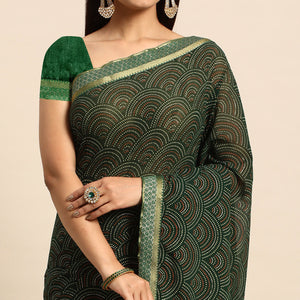 green-foil-printed-chiffon-saree-with-tassels