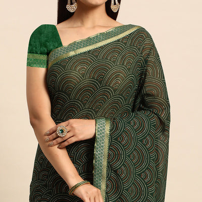 green-foil-printed-chiffon-saree-with-tassels