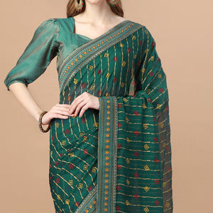 green-foil-printed-chiffon-saree-with-lace-border-1