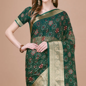 green-bandhani-printed-organza-saree-with-woven-border-1