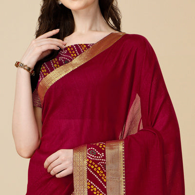 Maroon Solid Vichitra Silk Saree
