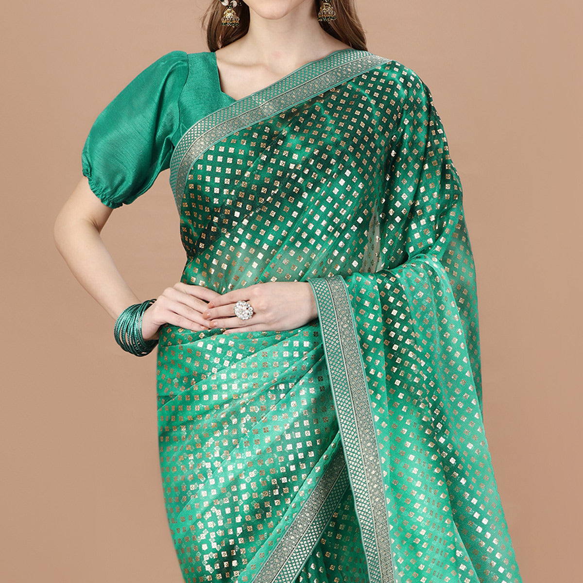 green-foil-printed-lycra-saree-with-lace-border-1