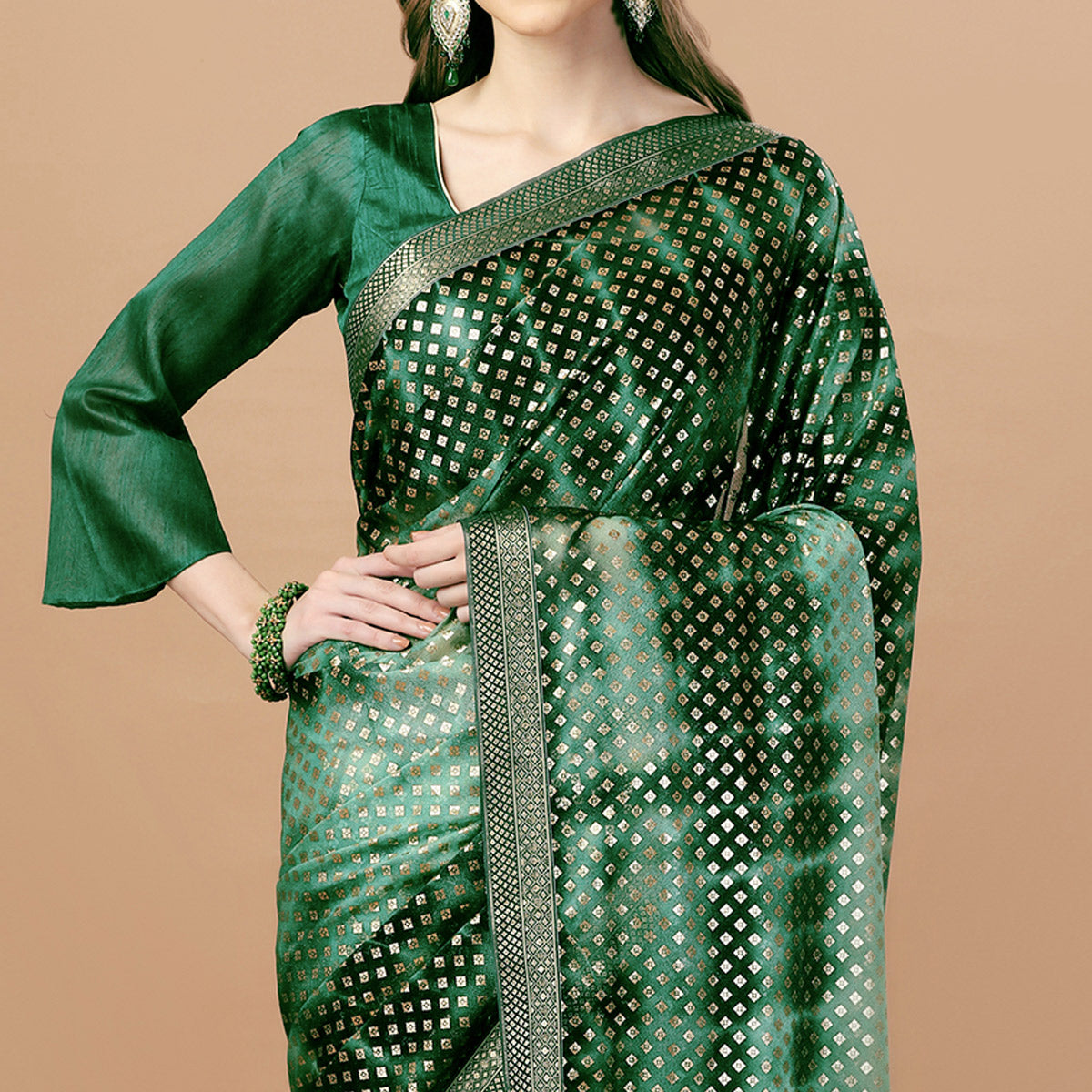 green-foil-printed-lycra-saree-with-lace-border-2