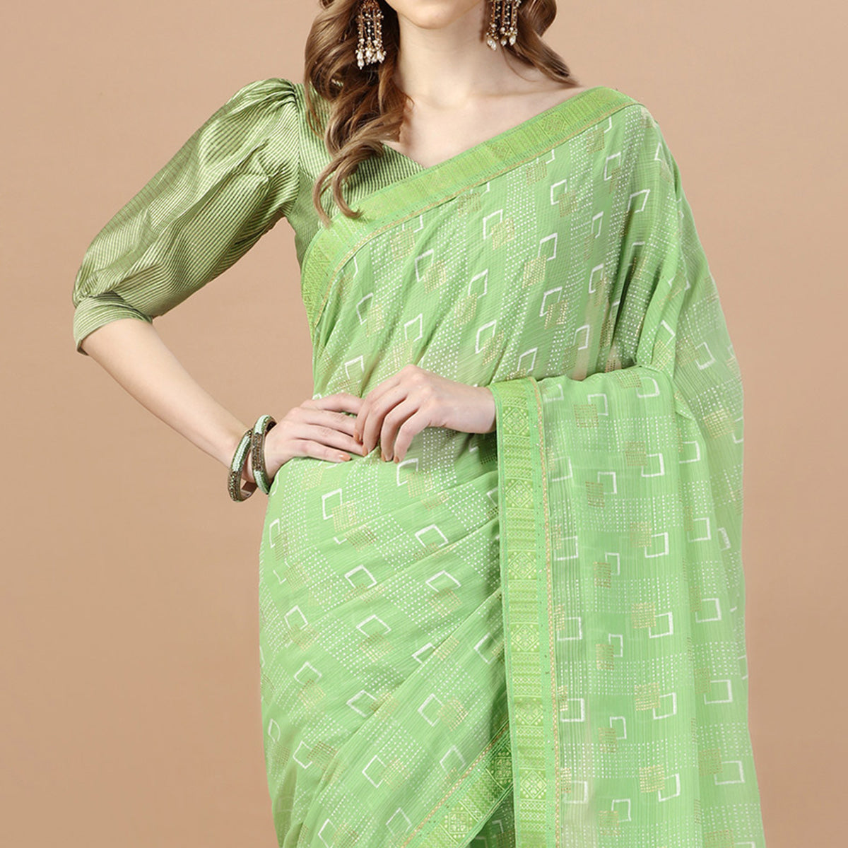 green-foil-printed-chiffon-saree-with-lace-border-3