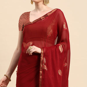 Maroon Sequins Embroidered Chiffon Saree With Tassels