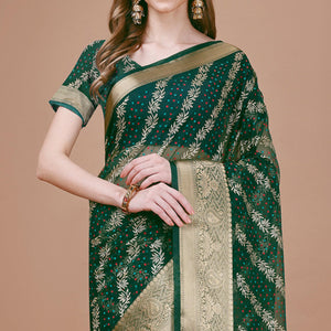 green-foil-printed-organza-saree-with-woven-border