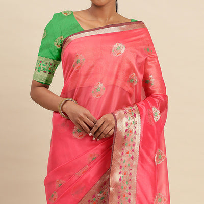 Gajari Woven Organza Saree