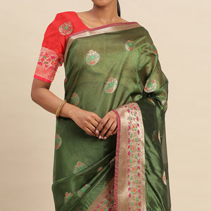 Mehendi Woven Organza Saree