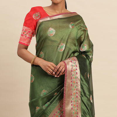 Mehendi Woven Organza Saree